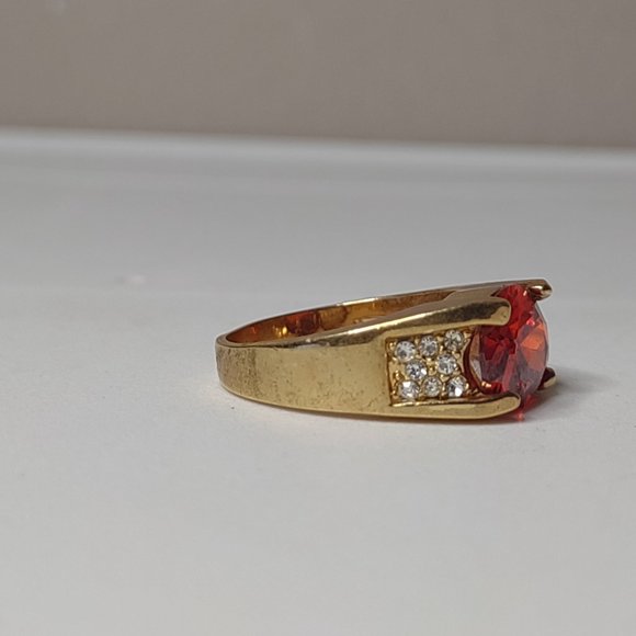 Gold Tone And Red Stone Ring Size 10.25 - Picture 6 of 9